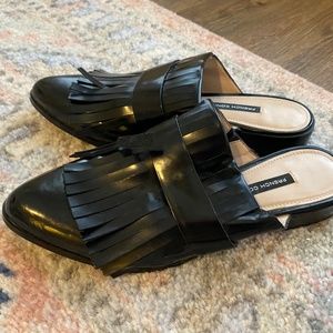 French Connection Black Fringe Mules